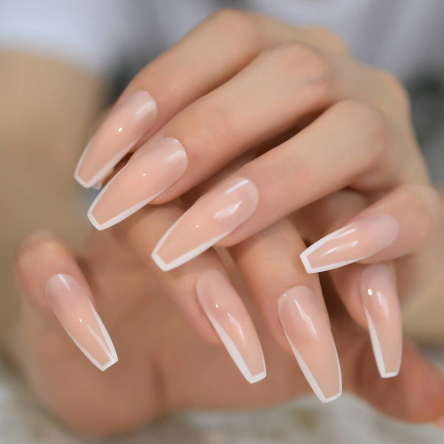 24 Pcs Long Press on Nails White French Tips Fake Nails Butterfly  Rhinestone Full Cover Nails